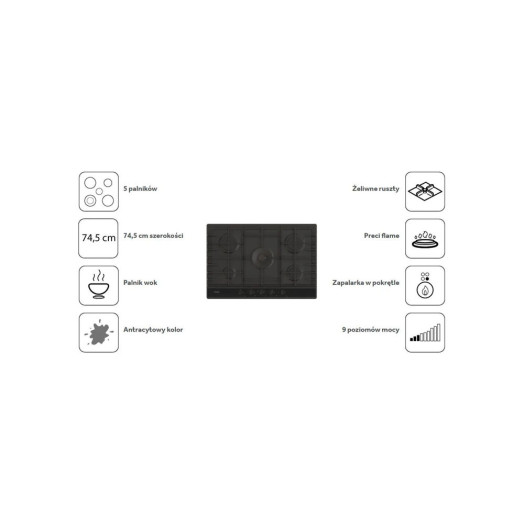 Газова варильна поверхня Haier Gas On Metal Series 6 HAHG7W5HEB 74.5см