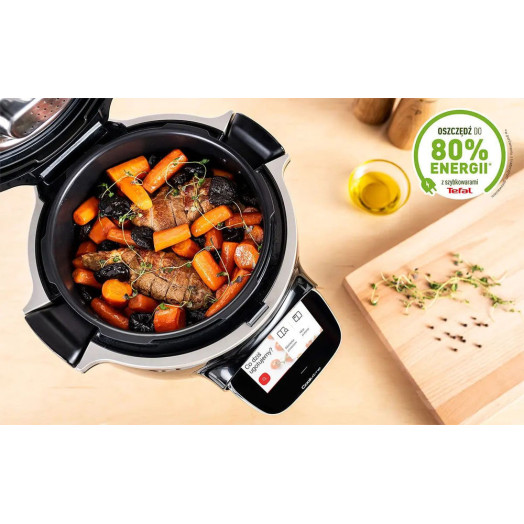 Мультиварка Tefal Cook4me Touch Wi-Fi CY9128 + кришка для зберігання XA612020, 1600 Вт, 6 л, кошик для приготування на пару