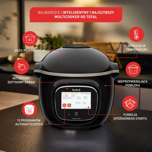 Мультиварка Tefal Cook4me Touch Wi-Fi CY9128 + кришка для зберігання XA612020, 1600 Вт, 6 л, кошик для приготування на пару