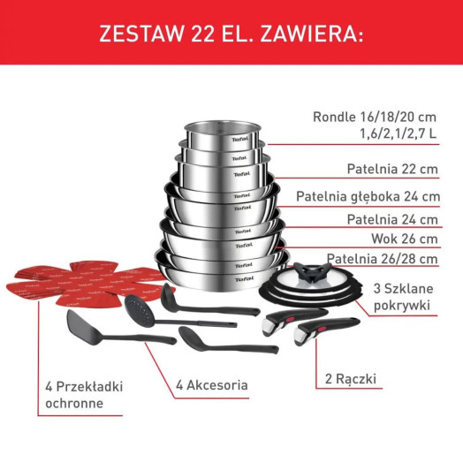 Набір каструль Tefal Ingenio Emotion L897SM74 з індукційної нержавіючої сталі з 22 предметів