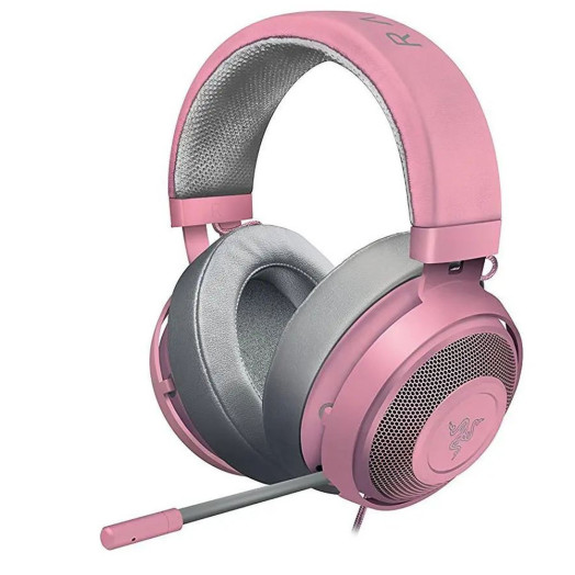 Дротові навушники Razer Kraken Quartz з мікрофоном на вусі рожеві