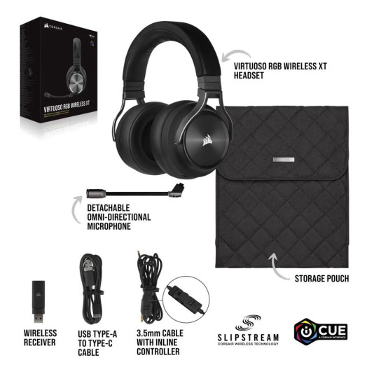 Бездротові навушники з мікрофоном Corsair VIRTUOSO RGB WIRELESS XT High-Fidelity Gaming Headset CA-9011188-EU On-Ear Black