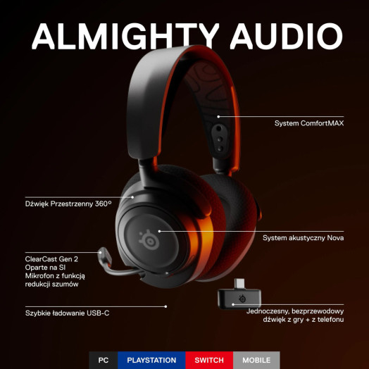 Бездротові накладні накладні навушники SteelSeries Arctis Nova 7 з мікрофоном чорного кольору