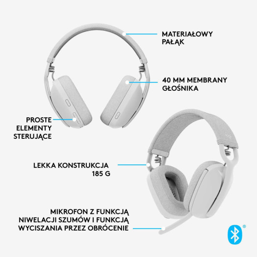 Бездротові навушники Logitech Zone Vibe 100 з мікрофоном, білі