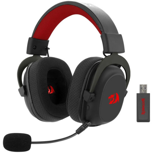 Накладні бездротові навушники Redragon Zeus Pro RGB H510-PRO з мікрофоном чорно-червоні