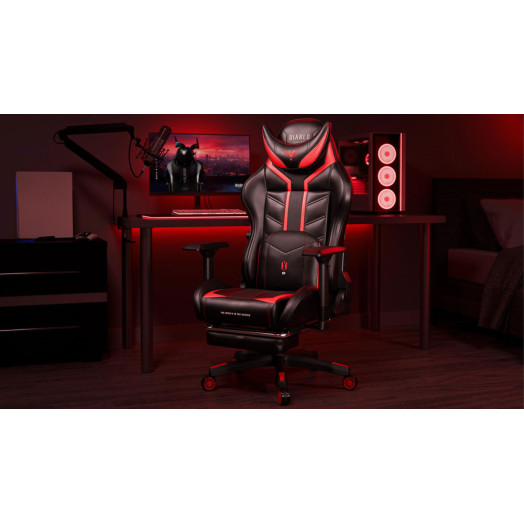 Ігрове крісло Diablo Chairs X-Ray 2.0 нормального розміру до 136 кг з екошкіри чорно-червоне