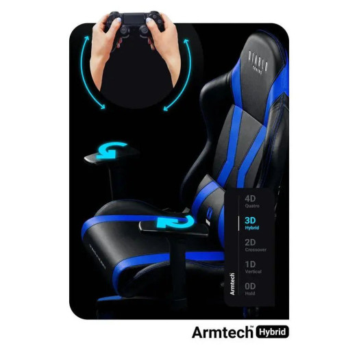 Ігрове крісло Diablo Chairs X-One 2.0 нормального розміру до 136 кг з еко-шкіри, чорно-синій
