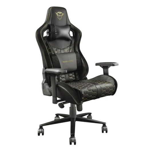 Ігрове крісло Trust GXT 712 Resto Pro до 150 кг з екологічно чистої шкіри чорно-золотистого кольору