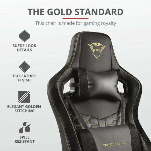 Ігрове крісло Trust GXT 712 Resto Pro до 150 кг з екологічно чистої шкіри чорно-золотистого кольору