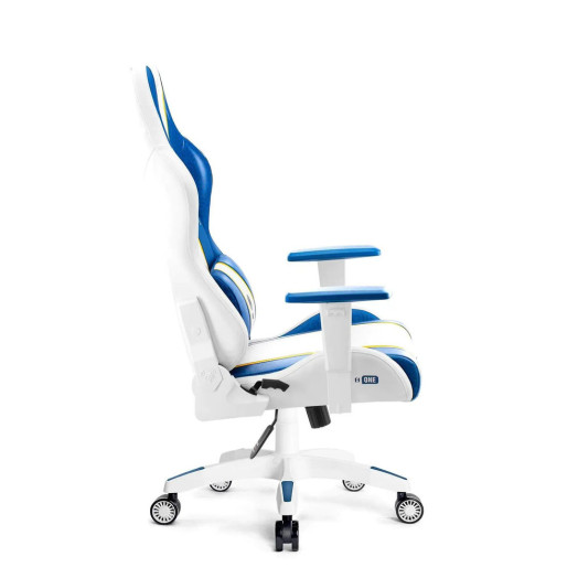 Ігрове крісло Diablo Chairs X-One 2.0 нормального розміру до 136 кг, біло-блакитна шкіра