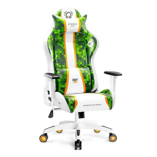 Ігрове крісло Diablo Chairs X-One 2.0 Craft King Size до 180 кг з еко-шкіри, біло-зелений