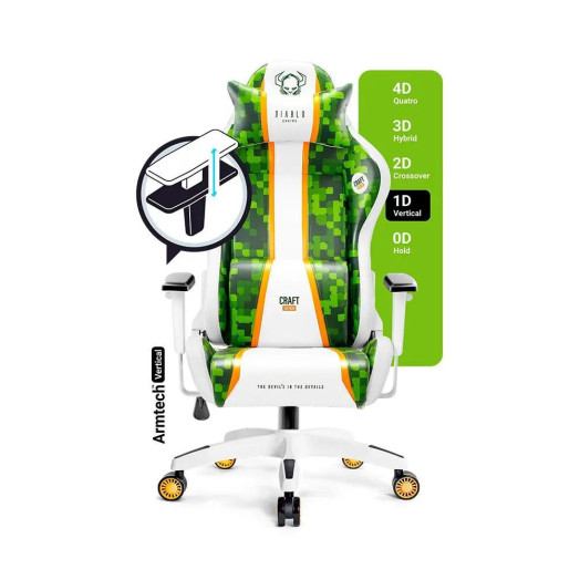 Ігрове крісло Diablo Chairs X-One 2.0 Craft King Size до 180 кг з еко-шкіри, біло-зелений
