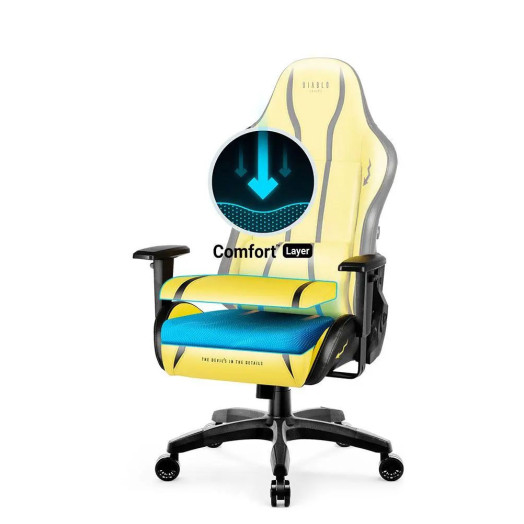 Diablo Chairs X-One 2.0 Normal Size Electric Yellow Gaming Chair до 136 кг ECO Leather Fabric Yellow-Black