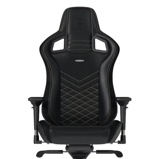 Ігрове крісло Noblechairs EPIC Black Gold до 120 кг з екологічно чистої шкіри чорно-золотий