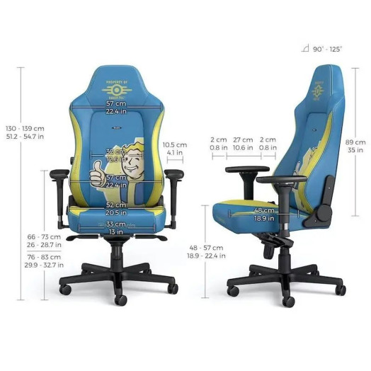 Ігрове крісло Noblechairs HERO Fallout Vault-Tec Edition до 150 кг ЕКО шкіра синьо-жовта