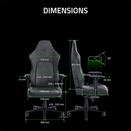 Тканинне ігрове крісло Razer Iskur V2 до 136 кг Тканина темно-сіра