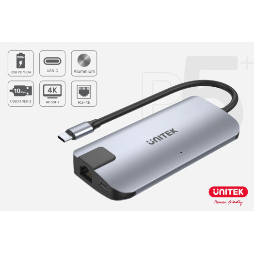 Док-станція Unitek D1028A, USB-C, 2x USB-A, HDMI, RJ45, PD 100 Вт