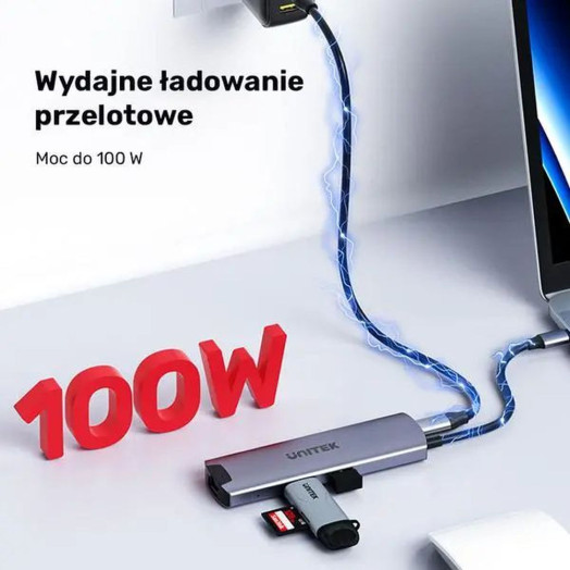 Концентратор USB Unitek H1112F USB-C PD100W RJ-45 5Gbps Grey