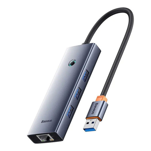 4-портовий USB-концентратор Baseus B0005280B811-12 UltraJoy Series Lite (USB до USB 3.0*3+RJ45*1+USB-C 5V) сірий