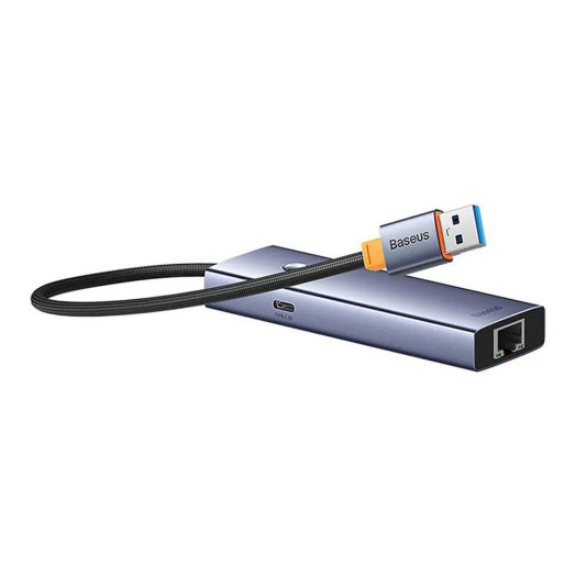 4-портовий USB-концентратор Baseus B0005280B811-12 UltraJoy Series Lite (USB до USB 3.0*3+RJ45*1+USB-C 5V) сірий