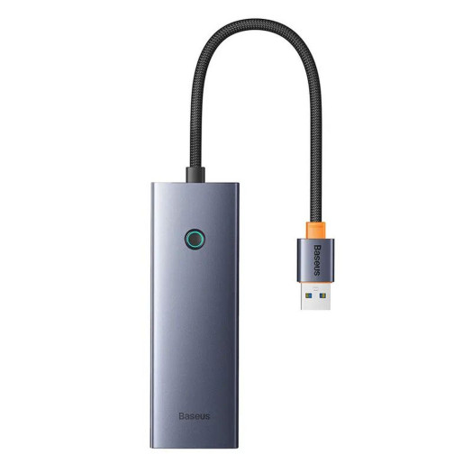 4-портовий USB-концентратор Baseus B0005280B811-12 UltraJoy Series Lite (USB до USB 3.0*3+RJ45*1+USB-C 5V) сірий
