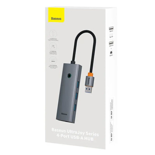 4-портовий USB-концентратор Baseus B0005280B811-12 UltraJoy Series Lite (USB до USB 3.0*3+RJ45*1+USB-C 5V) сірий