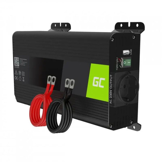 Green Cell PRO INVGC16 перетворювач 12 В до 230 В 500 Вт/1000 Вт чиста синусоїда