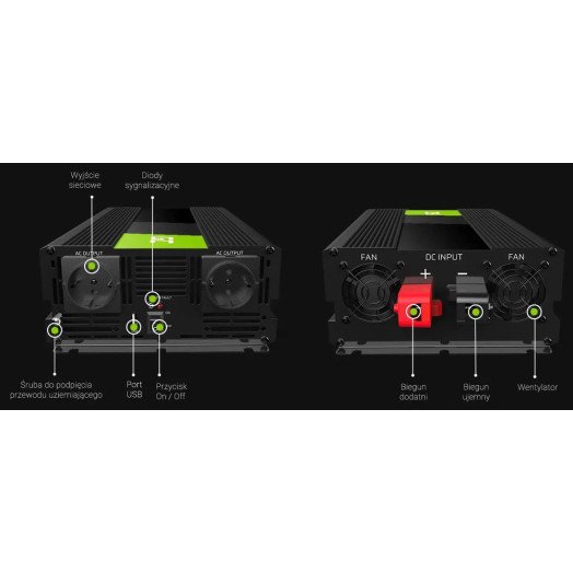 Перетворювач Green Cell INV24 24 В на 230 В 1500 Вт/3000 Вт, модифікована синусоїда