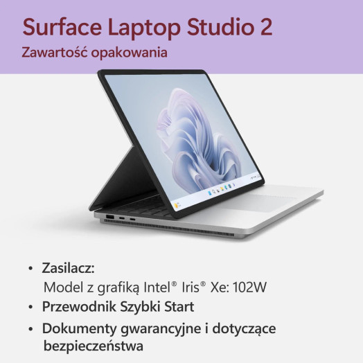 Ноутбук Microsoft Surface Laptop Studio 2 14,4" i7-13700H 16 ГБ RAM 512 ГБ SSD RTX4050 DLSS3 Win11 Platinum