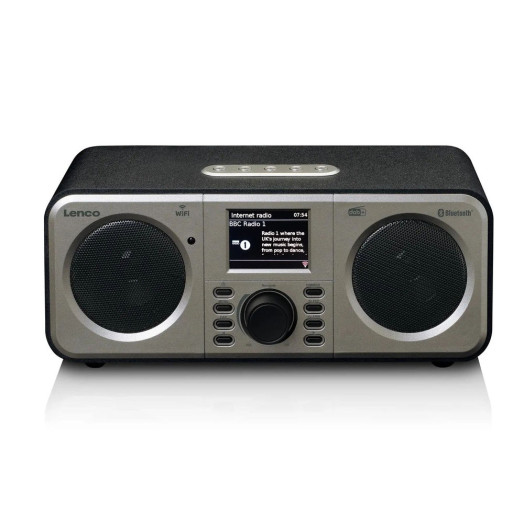 Радіоприймач Lenco DIR-141BK FM-радіо DAB+ Інтернет Bluetooth Чорно-сріблястий
