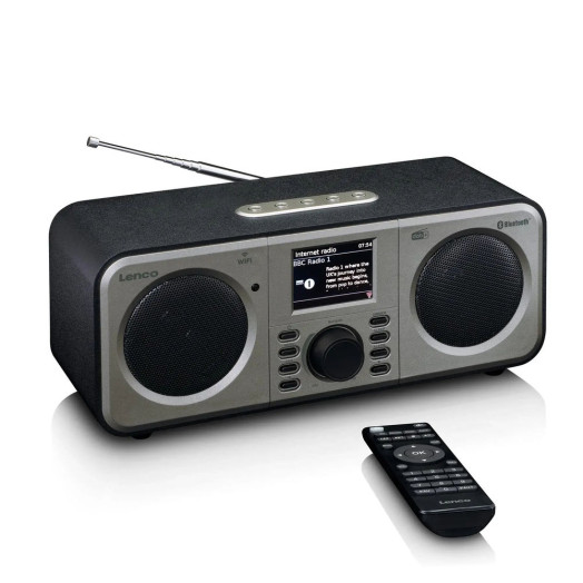 Радіоприймач Lenco DIR-141BK FM-радіо DAB+ Інтернет Bluetooth Чорно-сріблястий