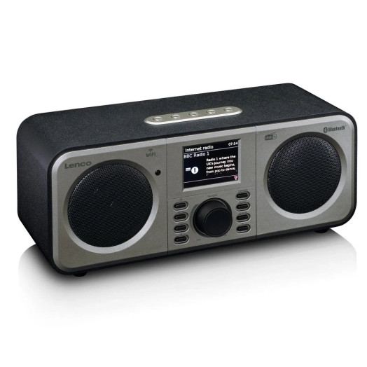 Радіоприймач Lenco DIR-141BK FM-радіо DAB+ Інтернет Bluetooth Чорно-сріблястий